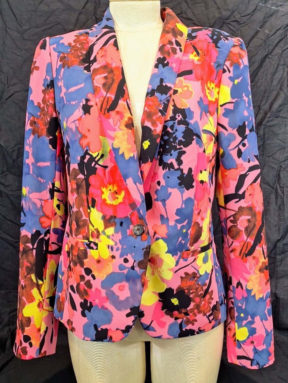 Ann Taylor Loft Color Splash Flowers Peplum Blazer Pink Purple Yellow